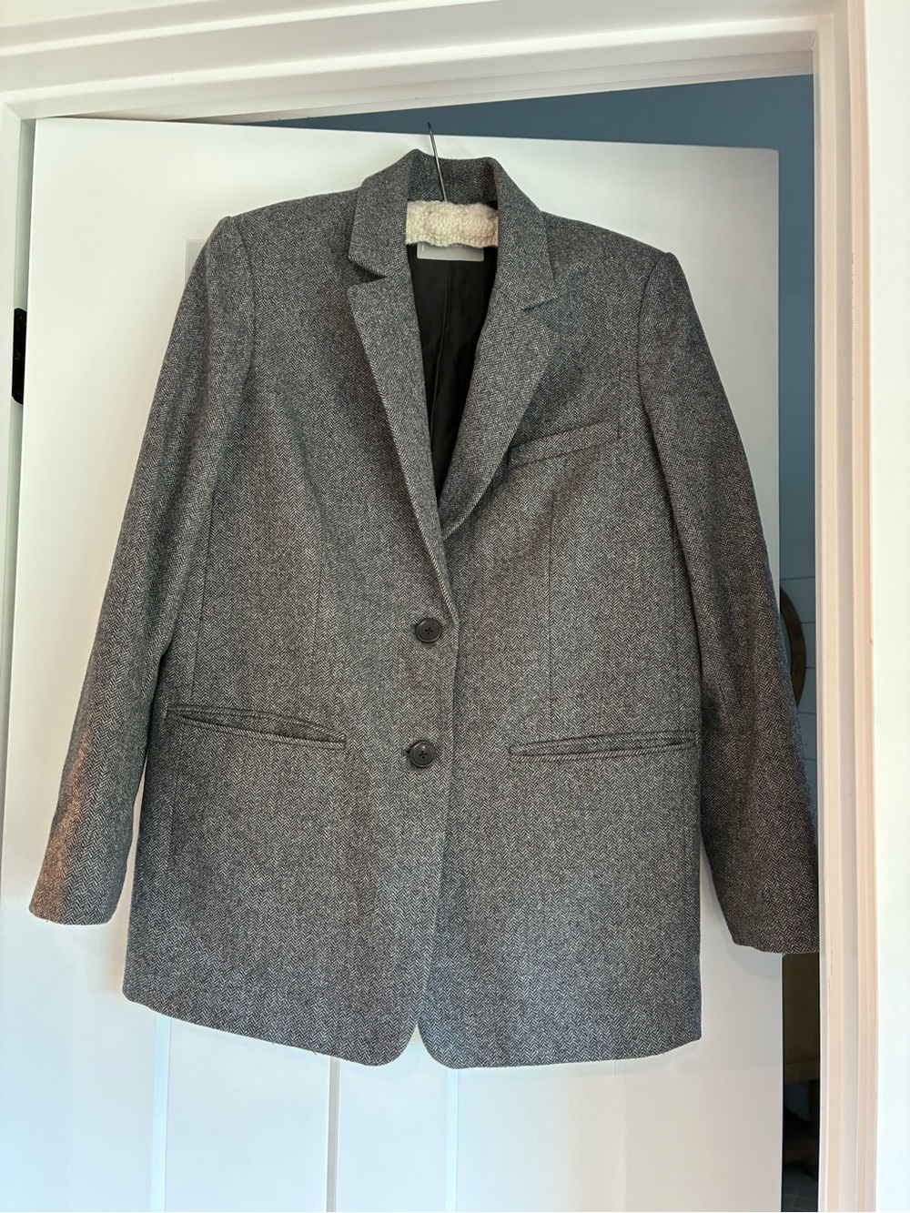 Everlane Gray tweed wool blend oversized tailored Blazer Jacket buttons pockets